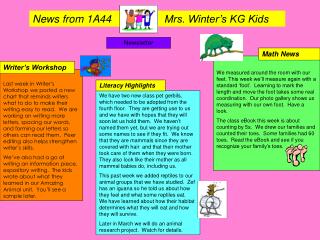 News from 1A44 Mrs. Winter’s KG Kids