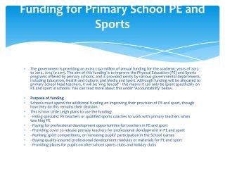 Funding for Primary School PE and Sports