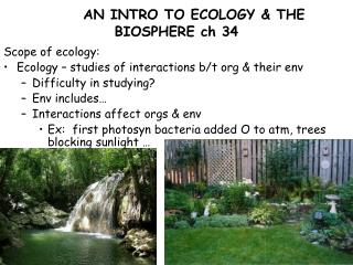 AN INTRO TO ECOLOGY &amp; THE BIOSPHERE ch 34