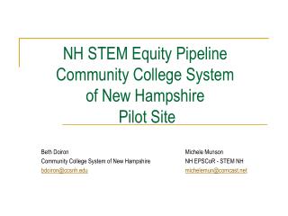 NH STEM Equity Pipeline Community College System of New Hampshire Pilot Site