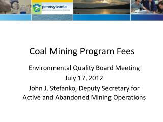 Coal Mining Program Fees