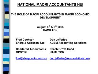 The Role of Maori Accountants in Maori Economic Development by Fred Cookson