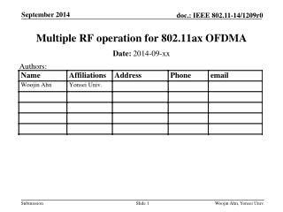 Multiple RF operation for 802.11ax OFDMA