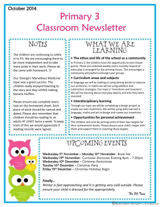 Primary 3 Classroom Newsletter