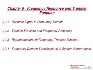 Chapter 9 Frequency Response and Transfer Function