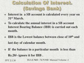 Calculation Of Interest. (Savings Bank)