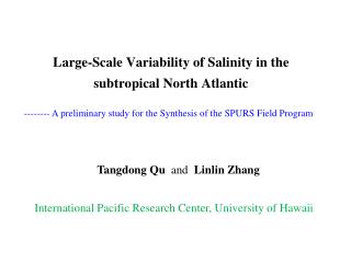 Large-Scale Variability of Salinity in the subtropical North Atlantic