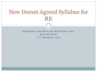 New Dorset Agreed Syllabus for RE