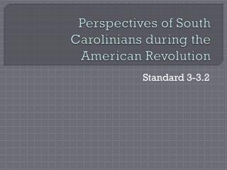 Perspectives of South Carolinians during the American Revolution