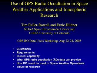 Customers Requirements Current capability What GPS radio occultation (RO) data can provide