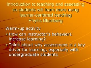 Warm-up activity How can instructor’s behaviors increase learning?