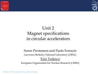 Unit 2 Magnet specifications in circular accelerators