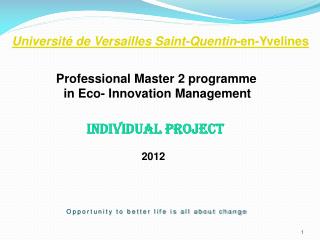 Université de Versailles Saint-Quentin -en- Yvelines Professional Master 2 programme