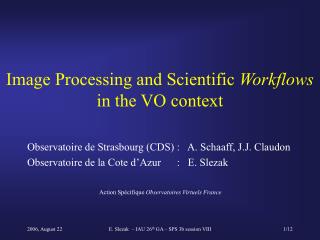 Image Processing and Scientific Workflows in the VO context