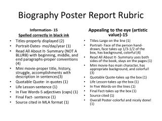 Biography Poster Report Rubric