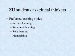 ZU students as critical thinkers