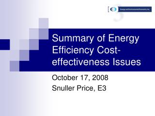 Summary of Energy Efficiency Cost-effectiveness Issues