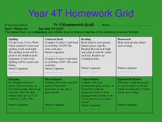 Year 4T Homework Grid