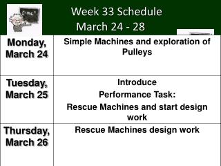 Week 33 Schedule March 24 - 28