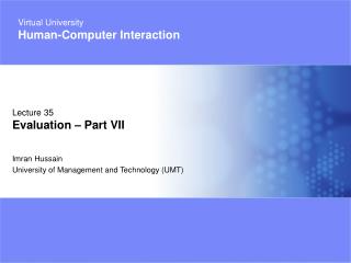 Imran Hussain University of Management and Technology (UMT)