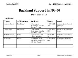 Backhaul Support in NG 60