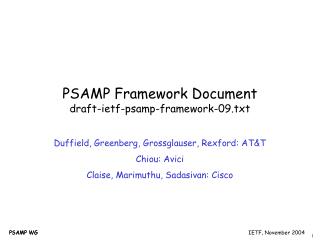 PSAMP Framework Document draft-ietf-psamp-framework-09.txt