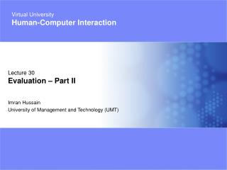 Imran Hussain University of Management and Technology (UMT)