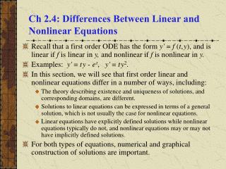 Ch 2.4: Differences Between Linear and Nonlinear Equations