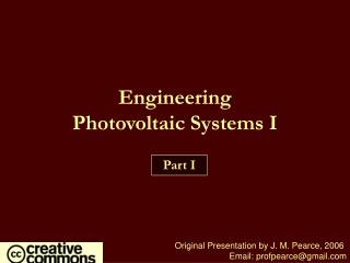 Engineering Photovoltaic Systems I