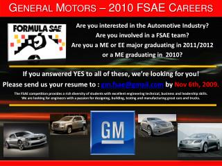 General Motors – 2010 FSAE Careers