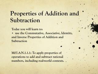 Properties of Addition and Subtraction