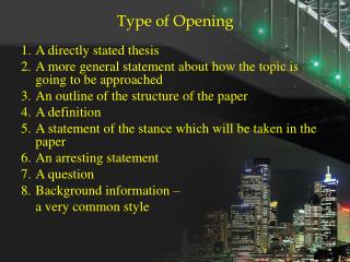 Type of Opening