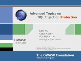 Advanced Topics on 	SQL Injection Protection