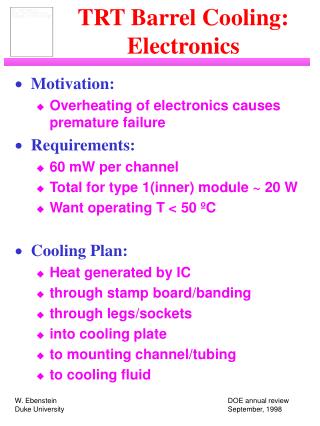 TRT Barrel Cooling: Electronics