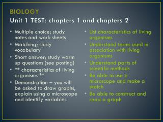 BIOLOGY Unit 1 TEST: chapters 1 and chapters 2