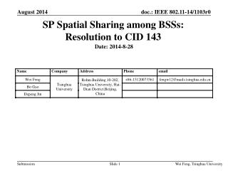 SP Spatial Sharing among BSSs: Resolution to CID 143