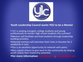 Youth Leadership Council wants YOU to be a Mentor