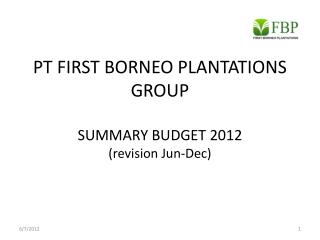 PT FIRST BORNEO PLANTATIONS GROUP SUMMARY BUDGET 201 2 (revision Jun-Dec)