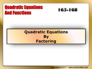 Quadratic Equations And Functions