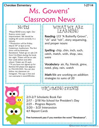 Ms. Gowens’ Classroom News