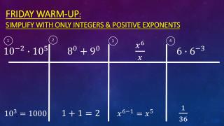 Friday warm-up : Simplify with only integers &amp; Positive exponents