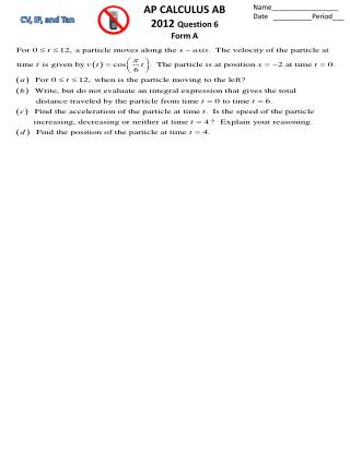 AP CALCULUS AB 2012 Question 6 Form A