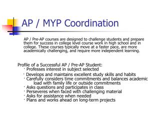 AP / MYP Coordination