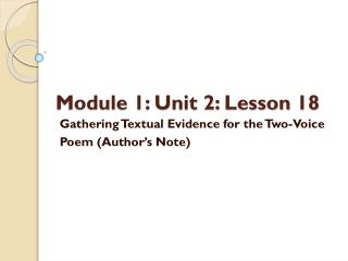 Module 1: Unit 2: Lesson 18