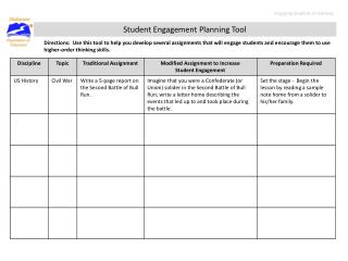 Student Engagement Planning Tool