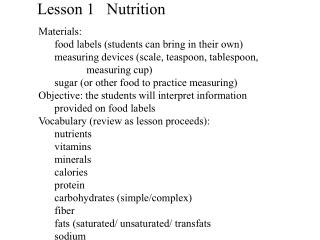 Lesson 1 Nutrition