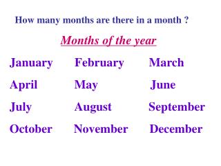 Months of the year January February March April May June