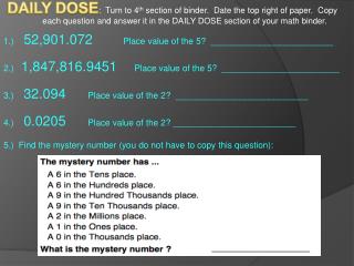 1.) 52,901.072 Place value of the 5? _________________________