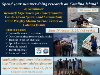 2014 Summer Research Experiences for Undergraduates: Coastal Ocean Systems and Sustainability