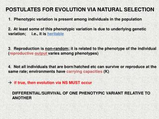 POSTULATES FOR EVOLUTION VIA NATURAL SELECTION